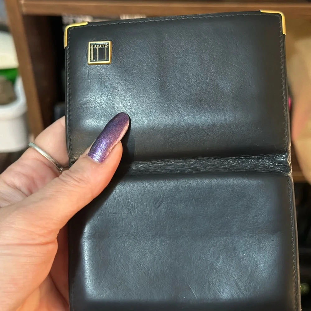 Dunhill vintage Dark Leather Card Holder with Gold Details